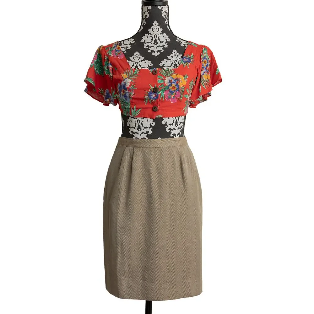 Francescas Miami Red Linen Floral Button-Up Cropped Tropical Hibiscus Resortwear - Picture 9 of 11
